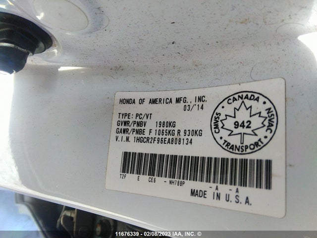 Honda Accord Touring 2014 1HGCR2F96EA808134 Image 9