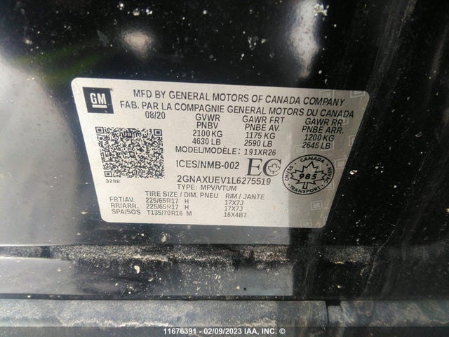 Chevrolet EQUINOX LT 2020 2GNAXUEV1L6275519 Image 10