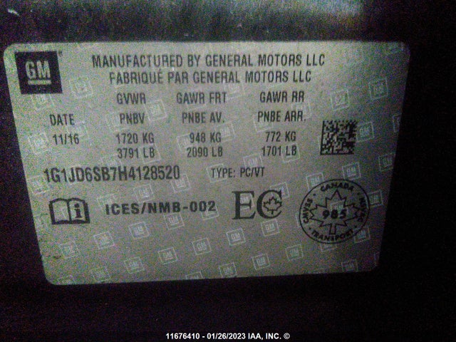 Chevrolet SONIC LT 2017 1G1JD6SB7H4128520 Image 9