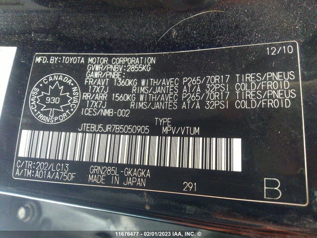 Toyota 4runner Sr5/limited/trail 2011 JTEBU5JR7B5050905 Image 10