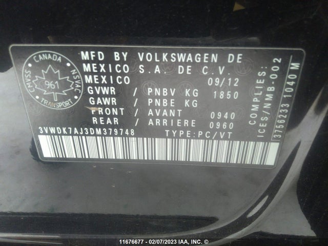 3VWDK7AJ3DM379748 Volkswagen Jetta