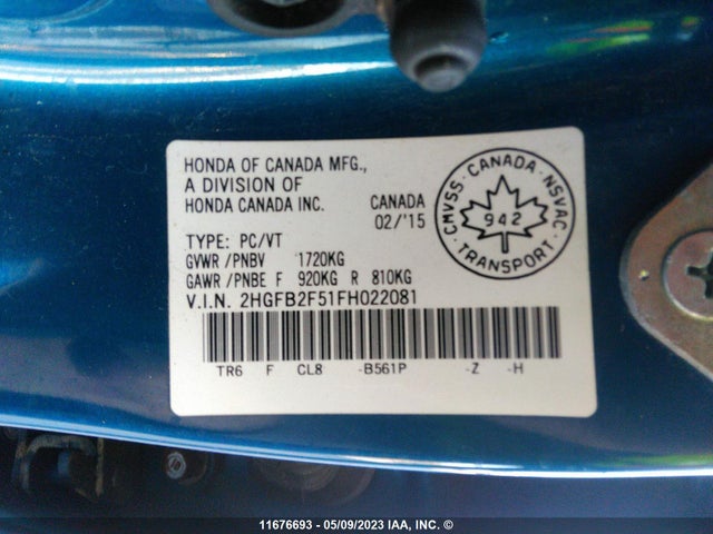 Продаж на аукціоні авто 2015 Honda Civic Lx, vin: 2HGFB2F51FH022081, номер лоту: 11676693