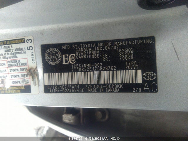 Toyota COROLLA CE/LE/S 2007 2T1BR32E17C828762 Image 10