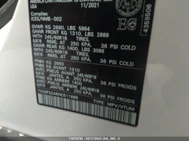 1V2GP2CA5NC511685 Volkswagen Atlas S