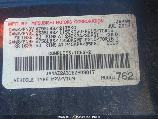 JA4AZ2A31EZ603017 Mitsubishi Outlander Es