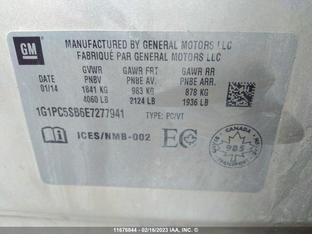 Chevrolet CRUZE LT 2014 1G1PC5SB6E7277941 Image 9