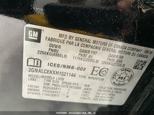 Chevrolet EQUINOX LT 2017 2GNALCEKXH1521144 Image 9