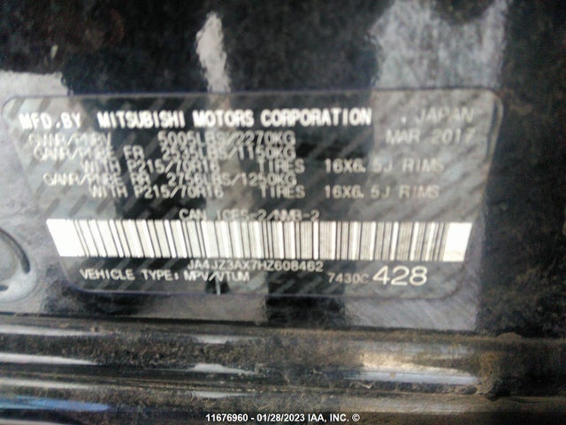 JA4JZ3AX7HZ608462 Mitsubishi Outlander Se/sel