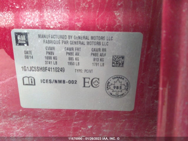 Chevrolet SONIC LT 2015 1G1JC5SH8F4110249 Image 9