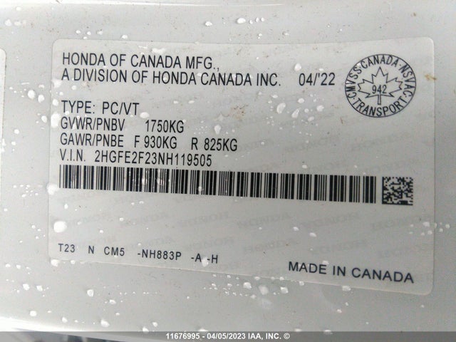 Honda Civic Lx 2022 2HGFE2F23NH119505 Image 10