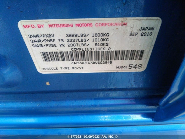 JA32U2FUXBU602949 Mitsubishi Lancer Es/es Sport