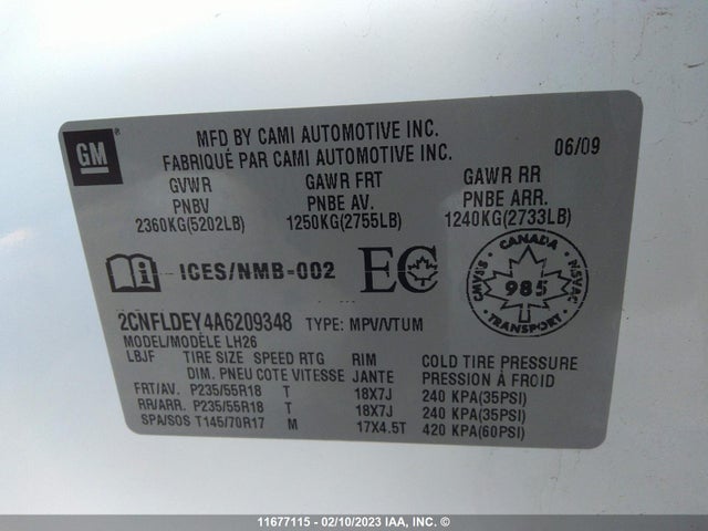 Chevrolet EQUINOX LT 2010 2CNFLDEY4A6209348 Image 10