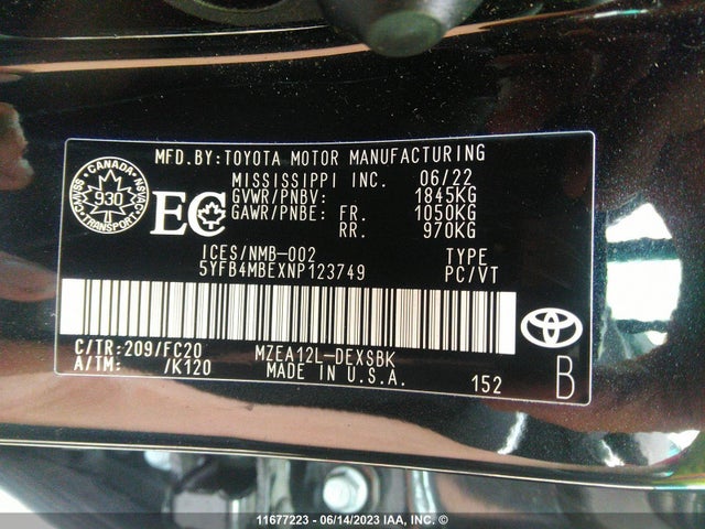 Toyota COROLLA SE 2022 5YFB4MBEXNP123749 Image 9