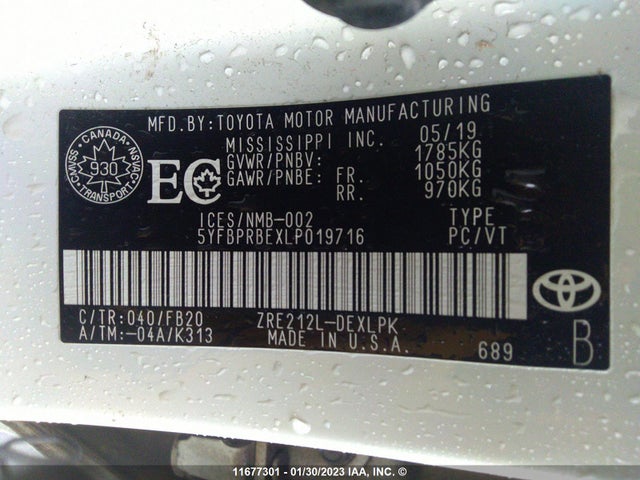 Toyota COROLLA LE 2020 5YFBPRBEXLP019716 Image 9