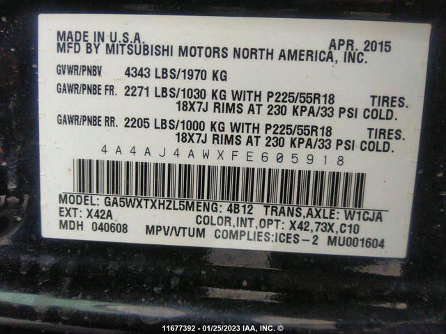 4A4AJ4AWXFE605918 Mitsubishi Rvr Gt