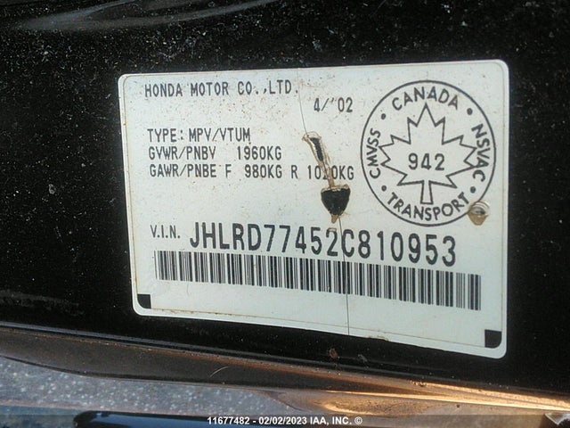 Honda CR-V 2002 JHLRD77452C810953 Image 10