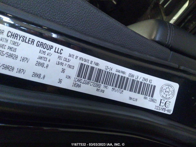 Dodge DURANGO LIMITED 2015 1C4RDJDG0FC722892 Image 10