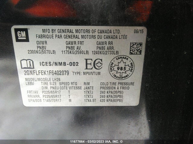 Chevrolet EQUINOX LT 2015 2GNFLFEK1F6402079 Image 9