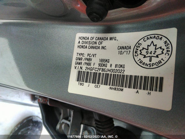 Продажа на аукционе авто 2018 Honda Civic Ex 4dr, vin: 2HGFC2F86JH002022, номер лота: 11677666