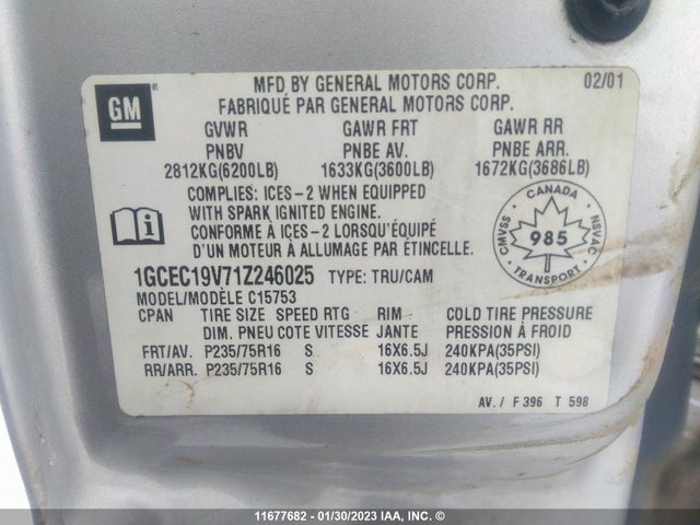 Chevrolet Silverado C1500 2001 1GCEC19V71Z246025 Image 10