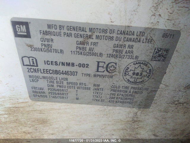 Chevrolet EQUINOX LT 2011 2CNFLEEC8B6446307 Image 10