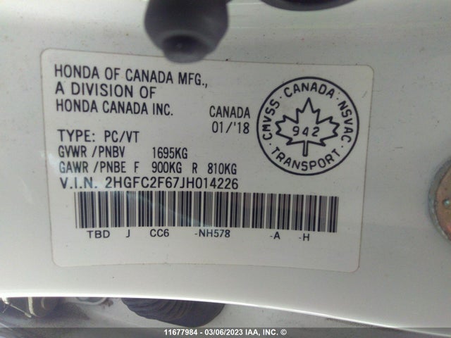 Honda Civic 2018 2HGFC2F67JH014226 Image 9