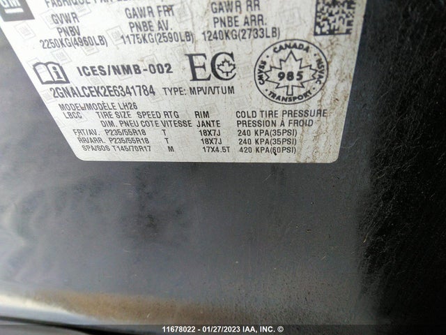 Chevrolet EQUINOX LT 2014 2GNALCEK2E6341784 Image 9