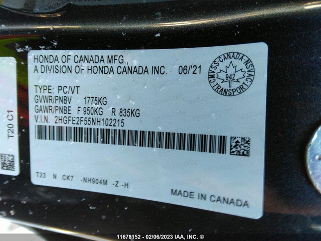 Honda Civic Sport 2022 2HGFE2F55NH102215 Image 11