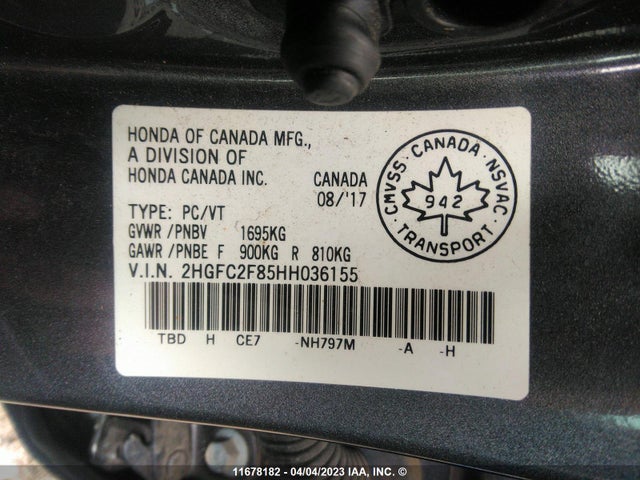 Honda CIVIC EX 2017 2HGFC2F85HH036155 Image 9