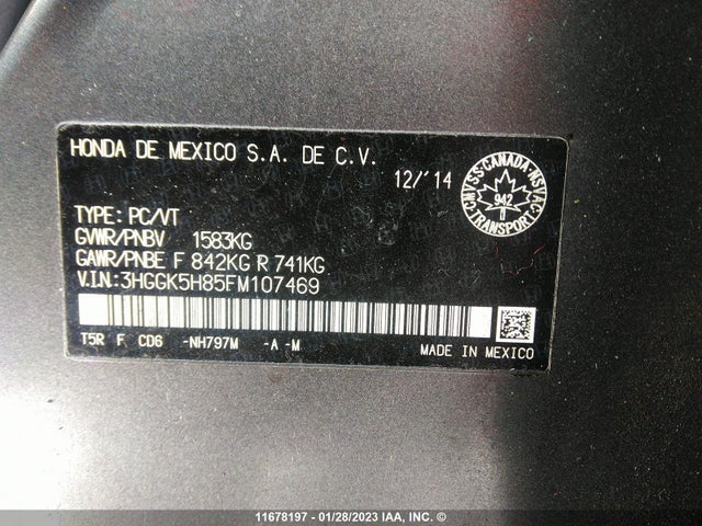 Honda Fit 2015 3HGGK5H85FM107469 Image 9