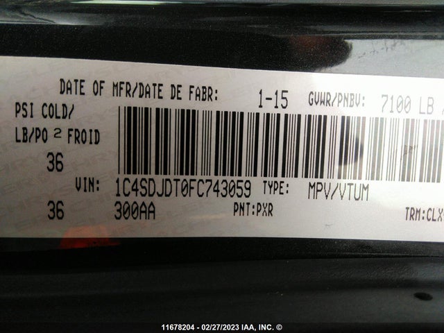 Dodge DURANGO LIMITED 2015 1C4SDJDT0FC743059 Image 9