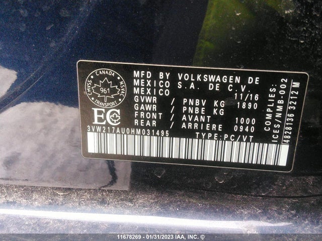 3VW217AU0HM031495 Volkswagen Golf S/wolfsburg/se/sel