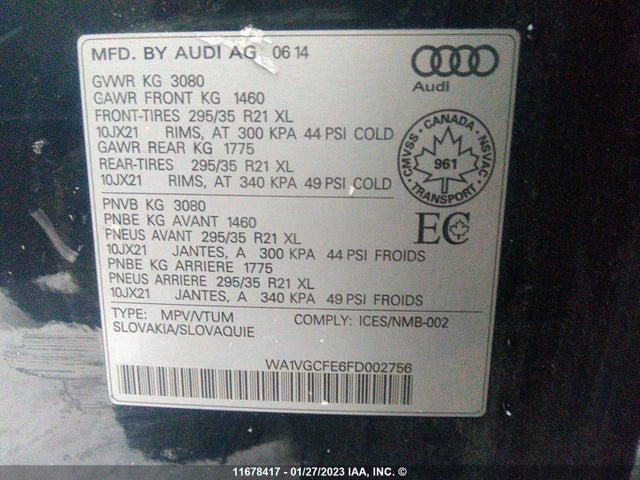 WA1VGCFE6FD002756 Audi Q7 Prestige