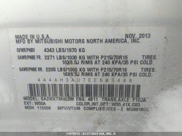 4A4AH3AU7EE603448 Mitsubishi RVR SE