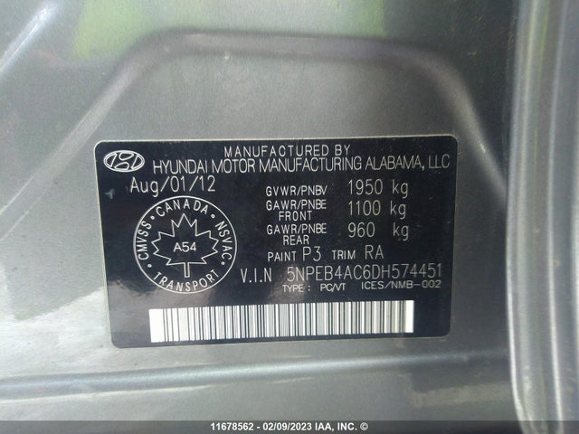 Hyundai SONATA GLS 2013 5NPEB4AC6DH574451 Image 9