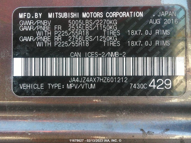 JA4JZ4AX7HZ601212 Mitsubishi OUTLANDER GT