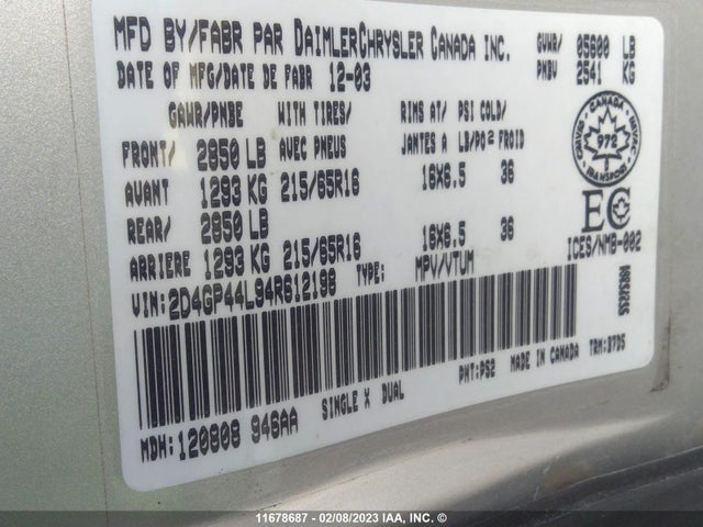 Dodge Grand Caravan Sxt 2004 2D4GP44L94R612198 Image 10
