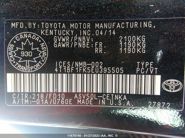 Toyota 2ar-fe 2014 4T1BF1FK5EU395505 Image 21