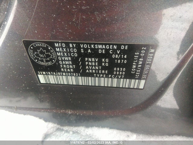 Volkswagen JETTA S 2015 3VW1K7AJ8FM207821 Image 9
