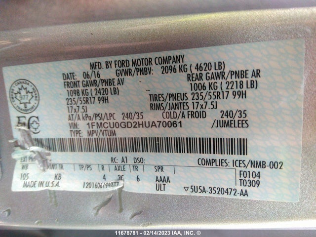 Ford ESCAPE SE 2017 1FMCU0GD2HUA70061 Image 10
