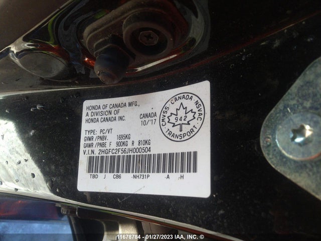Honda Civic Lx 2018 2HGFC2F56JH000504 Image 9