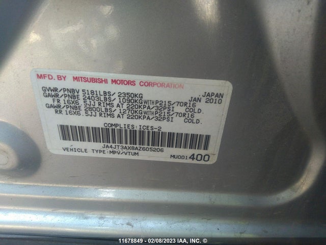 JA4JT3AX8AZ605206 Mitsubishi Outlander Xls