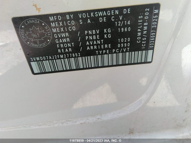3VWD07AJ2FM277852 Volkswagen JETTA SE