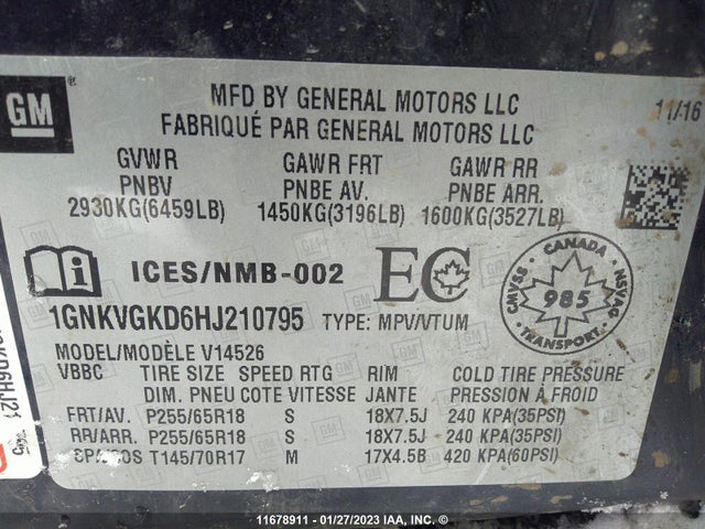 Chevrolet Traverse Lt 2017 1GNKVGKD6HJ210795 Image 10