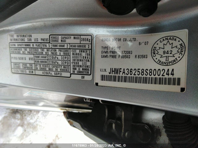 Honda CIVIC HYBRID 2008 JHMFA36258S800244 Image 10