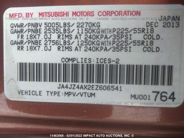 JA4JZ4AX2EZ606541 Mitsubishi OUTLANDER GT