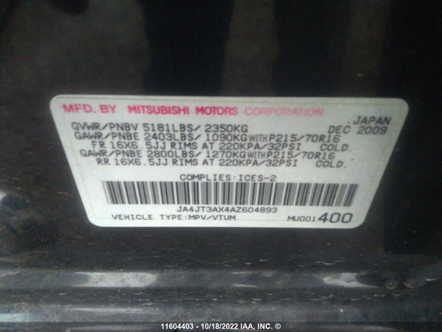 JA4JT3AX4AZ604893 Mitsubishi Outlander Xls