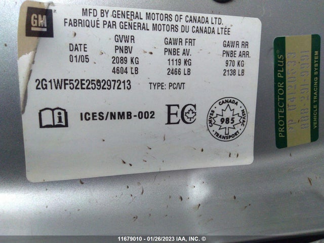 Chevrolet IMPALA 2005 2G1WF52E259297213 Image 10