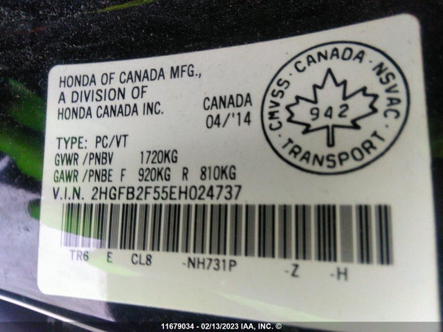 Honda Civic 2014 2HGFB2F55EH024737 Image 11