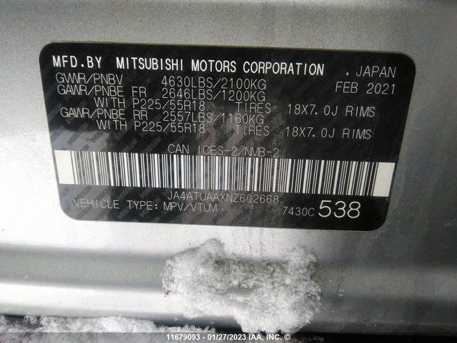 JA4ATUAAXNZ602668 Mitsubishi Eclipse Cross Es